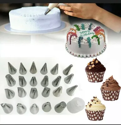 24 Pcs Icing Piping Style Nozzle Tool Set Cake Cupcake Sugarcraft Decorating Kit • £2.89