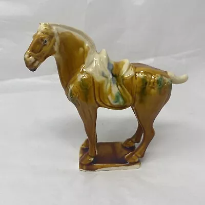 £23.21 • Buy Vtg Chinese Tang Dynasty Drip Style Glaze Ceramic War Horse Figurine Brown