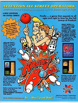 Krazy Bowl Video Arcade Game Flyer Original 8.5  X 11  Retro Bowling Promo • $12