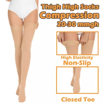 20-30 MmHg Compression Socks Thigh High Stockings Closed Toe W/ Grip Women Men • $21.99