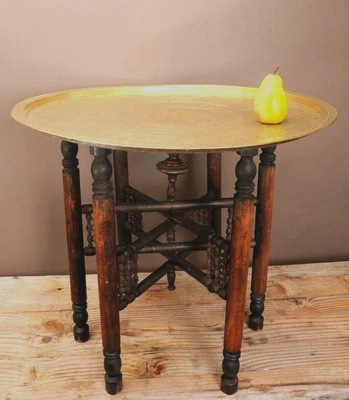 £120 • Buy Large Vintage Boho Moroccan Brass Egyptian Tray Coffee Table Mashrabiya