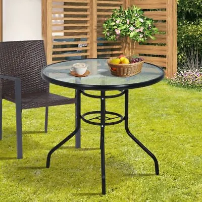 $48.59 • Buy Outdoor Round Patio Garden Table Dining Bistro Glass Table Top W/ Umbrella Hole