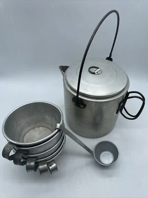$45 • Buy 1950s MIRRO Aluminum Campfire Camping Coffee/Tea Pot & 5 Mugs+Ladle-USA Made-VTG