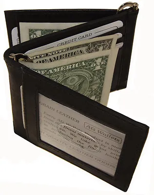 $17.99 • Buy Men S Cow Leather Double Money Clip Z-Fold Trifold Wallet 9 Cards Outside ID Bk