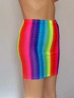 £7.99 • Buy Rainbow Neon Stripe Mini Skirt Stretch Bodycon Tight Womens Short Tube Club M108