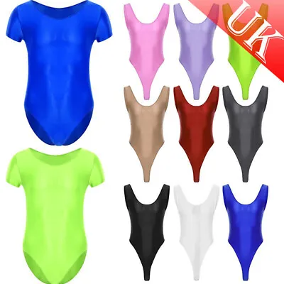 US Men's Glossy Stretch Bodysuit Shapewear Short Sleeve Tight Leotard Sportwear • £9.99