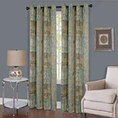 Vogue Blue Floral Transitional Window Curtain Panel Lined With 8 Grommet Panel • $24.99