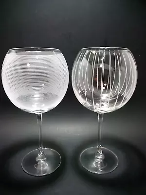 (2) MIKASA CRYSTAL  Cheers   Balloon Wine Glasses~Vert/Horiz Stripe~9 1/8 ~XLNT • $25