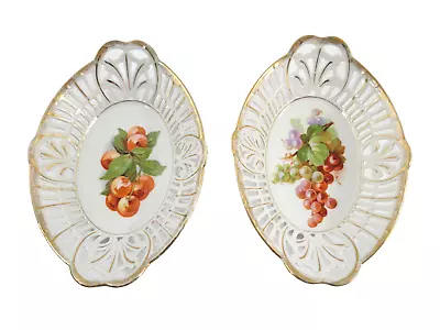 Set Of 2 Vintage Bavaria Small Oval Dishes Reticulated Fruit Design 7 X4.5  • $19.98