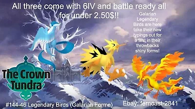 $2.75 • Buy Pokemon Sword And Shield Shiny Galarian Legendary Birds Bundle 6IV Battle Ready
