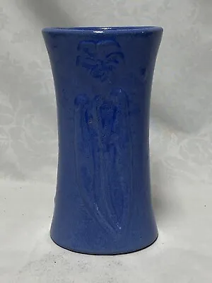 $25 • Buy Antique Vintage Zanesville Stoneware 8 1/2 Embossed Flower Blue Art Pottery Vase