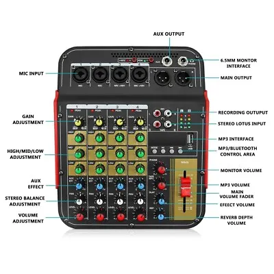 6 Channel Professional Audio Mixer Mixture Digital Effects Bluetooth Processor • £64.99