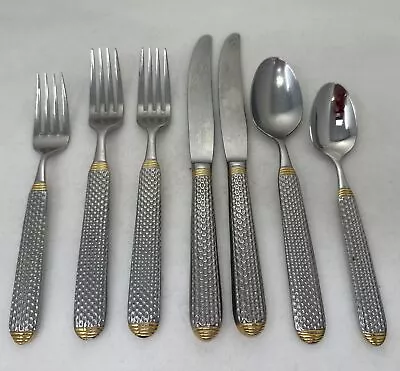 YAMAZAKI KATIA STAINLESS Gold Accent  5 PC PLACE SETTING Plus More • $39.95