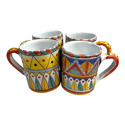 Deruta Sberna Italian Pottery Dipinto A Mano Set Of 4 Coffee Mugs Cups Vintage • $51.99
