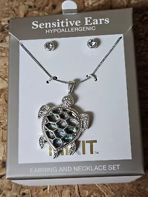 Mix It Sea Turtle Abalone Necklace And Crystal Earring Set NWT. • $12