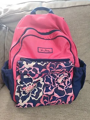 Vera Bradley Backpack Book Bag Floral Flowers Pink Blue White Zip Compartments • $23.75