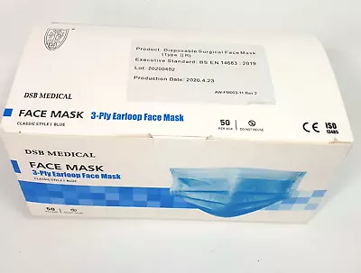 500 X DSB MEDICAL Type IIR Surgical Face Mask 3-Ply Medical Grade EN14683 CE • £24.99
