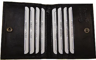 Slim Mens Outside ID Genuine Leather Wallet Black 8 Slot Card Holder Snap 026 • $13.29