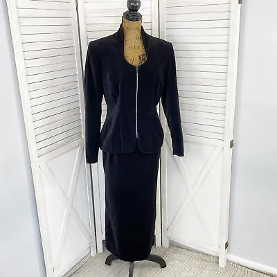 Althuser Vintage Eveningwear Suit Womens 4 Black 80s Velvet Jacket Skirt Long • $50