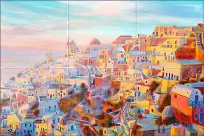 Santorini Greece Tile Backsplash Mayumi Ohno Mediterranean Art Mural POV-MO002 • $64.95