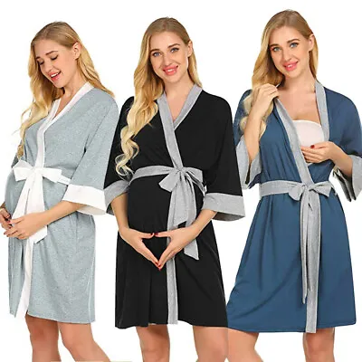 Women Maternity Soft Nursing Robe Delivery Nightgown Hospital Breastfeeding Gown • £25.82