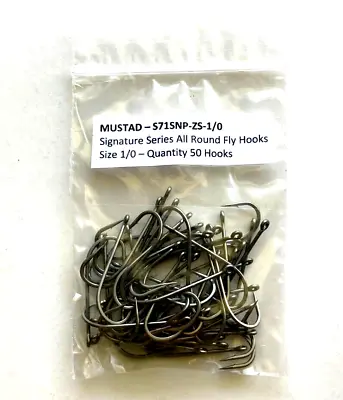 50 Mustad Signature All Round Fly Hook Size 1/0 Z Steel S71SNP-ZS-1/0 • $9.44