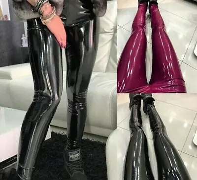 Women High Waist Stretchy Shiny Wet Vinyl Leather Skinny Pants Trousers Leggings • $13.79