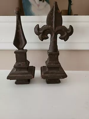 2 Vintage Cast Iron Fence FinialsFlag PoleOrnamental Decoration Fleur De Lis • $24.95