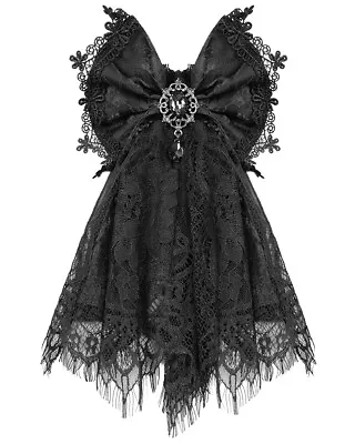 Devil Fashion Gothic Bow Cravat Jabot Tie Collar Black Jacquard Lace Steampunk • £13.99