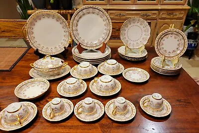 Antique JP Limoges Pink Rose Gold Dinner Plate Tea Cup And Saucer Tureen Set 39p • £1318.82