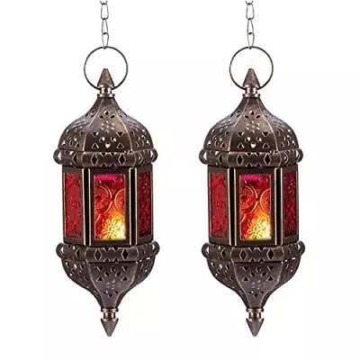 2 Pcs Hanging Hexagon Decorative Moroccan Candle Lantern Holders Handmade • $44.79