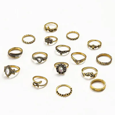 16pcs Gold Boho Stack Snake Shinny Flower Above Knuckle Ring Finger Set Gift • £4.99