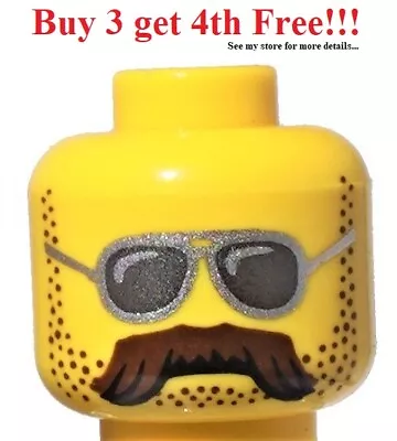 ☀️NEW Lego Male Minifigure Minifig Head Face Sunglasses Dark Brown Mustache #24 • $1.99