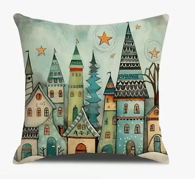 Scandinavian Village Christmas Throw Pillow Cover Winter Holiday Home Decor • $13.08