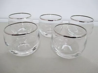 Set Of 5 Mid Century Modern Silver Rim Small 5 OZ Tumbler Whiskey Glas • $11.99