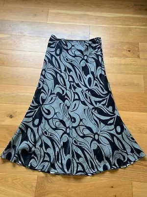 M&S PER UNA Long Grey Black Dressy Fit & Flare Boho Maxi Long Skirt Size 16 L • £8.99