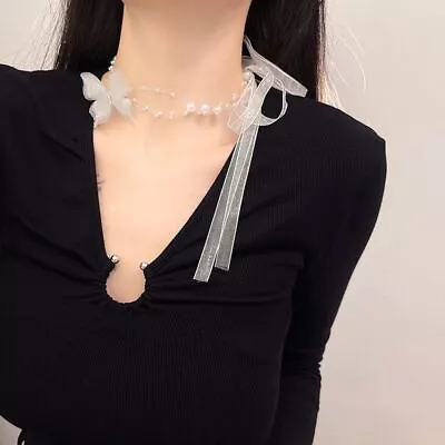 Style Necklace Women Butterfly Necklace Fashion Jewelry Girl Ribbon Choker • £3.30