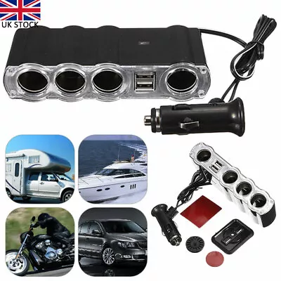 4 Way 12V USB Socket Car Cigarette Lighter Splitter Multi USB Charger Adapter UK • £7.37