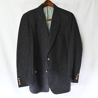 Vtg 90s 42R Gray Fleck Tweed Wool Hacking Riding Blazer Suit Jacket Sport Coat • $59.99