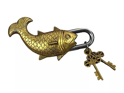 Trinetra Artizan Solid Brass Fish Padlock With 2 Keys Fully Functional 7x 3 • $69.99