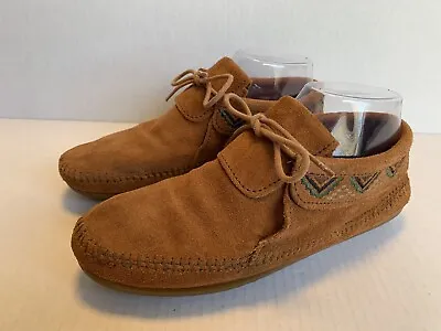 Minnetonka Moccasin Booties Brown Leather Ankle Tie Close Casual Women’s Size 7 • $30