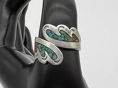 Vintage Henry Baca Navajo Sterling Silver Turquoise Coral Chip Inlay Ring • $19.95