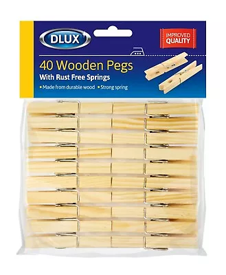 40 Wooden Pegs Clothes Garden Strong String Pegs Washing Line Airer Dry  • £3.10