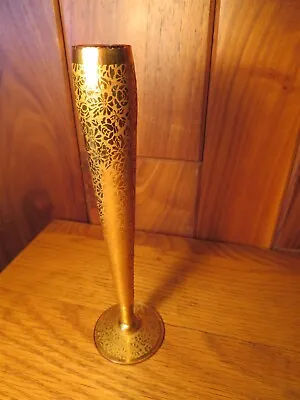Vintage 1940's Floral Etched Gold All-over Pattern 8  Ransgil Crystal Bud Vase • $10