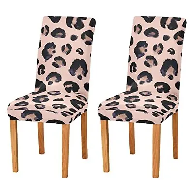 $35.09 • Buy S Husky Pink Leopard Print Dining Room Chair Covers Set Of 2Removable Washabl...