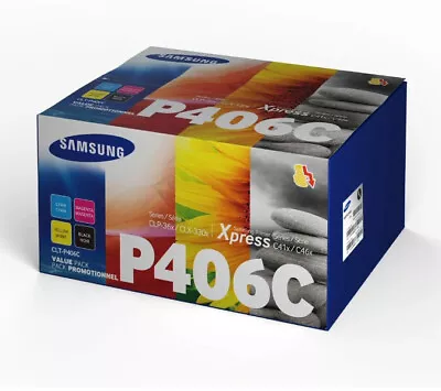 Genuine Samsung CLT-P406C/ELS (SU375A) Black Cyan Yellow Toner Cartridges Open • £79.99