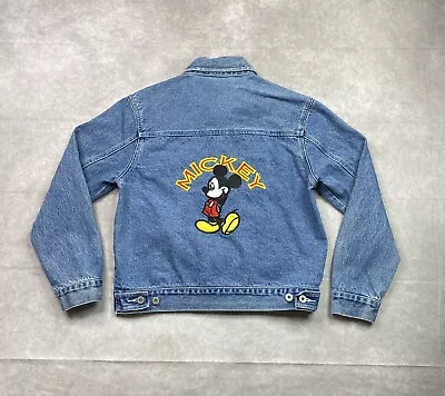 Vintage Disney Mickey Mouse Denim Jacket Adult M Blue Embroidered Mickey Logo • $31.94