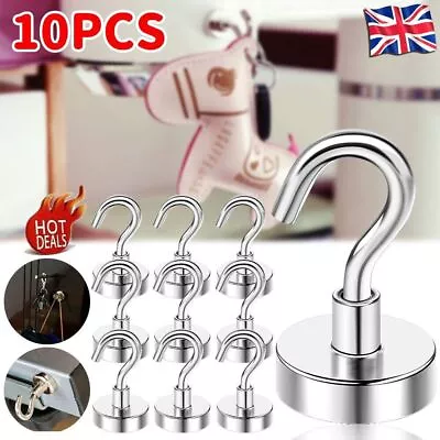 10 Pack Heavy Duty Magnetic Hooks Strong Magnet Hanger Hold Neodymium Hook Set • £3.19