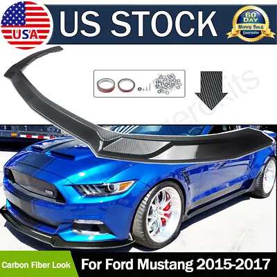 Fits 15-17 Ford Mustang GT500 Style Carbon Fiber Look Front Bumper Lip Spoiler • $123.36