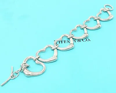NYJEWEL Tiffany & Co. 925 Silver Elsa Peretti Open Heart Toggle Bracelet 7.5  • $950
